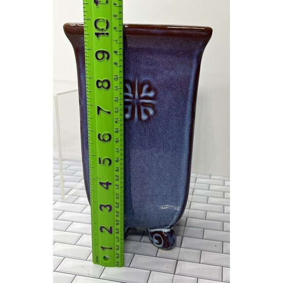 Ceramic Pottery Glazed Square Footed Vase Y2K Beaufort, NC Unsigned * Tiny Flaw - Picture 9 of 12